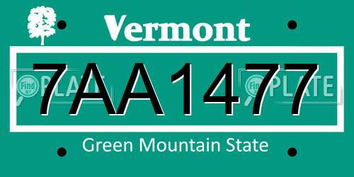 7AA1477 Vermont License Plate