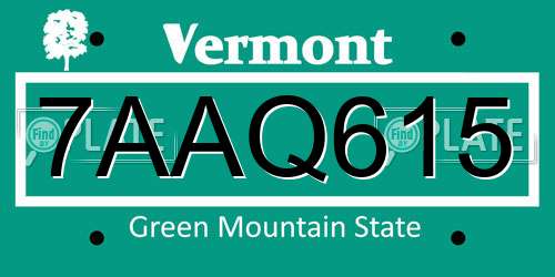 7AAQ615 Vermont License Plate