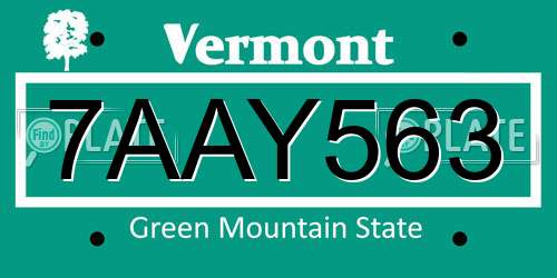 7AAY563 Vermont License Plate