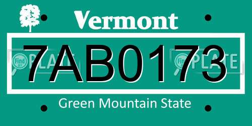 7AB0173 Vermont License Plate