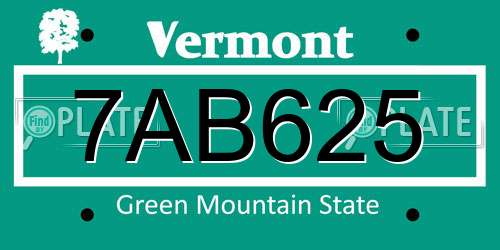7AB625 Vermont License Plate