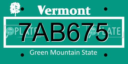 7AB675 Vermont License Plate