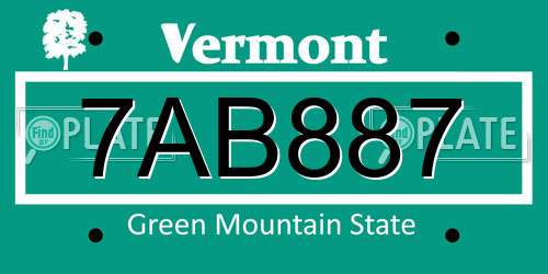 7AB887 Vermont License Plate