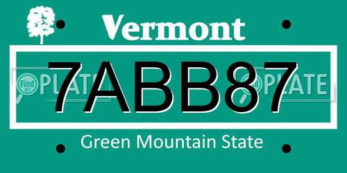 7ABB87 Vermont License Plate