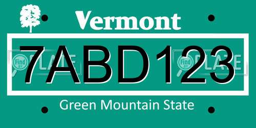 7ABD123 Vermont License Plate
