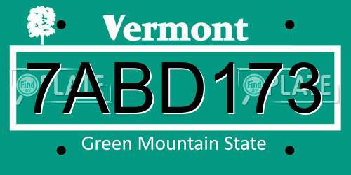 7ABD173 Vermont License Plate