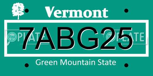 7ABG25 Vermont License Plate