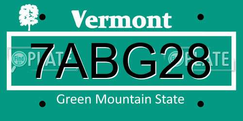 7ABG28 Vermont License Plate