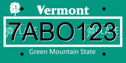 7ABO123 Vermont License Plate