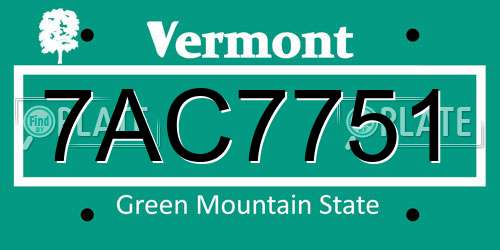7AC7751 Vermont License Plate