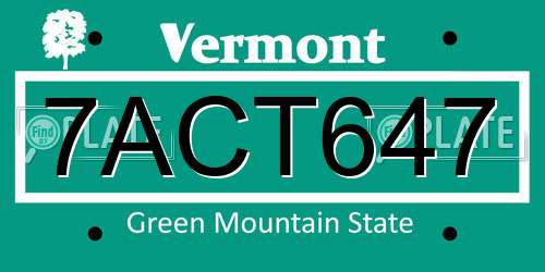 7ACT647 Vermont License Plate