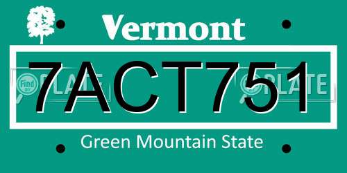 7ACT751 Vermont License Plate