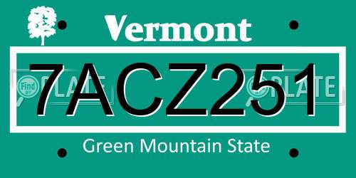 7ACZ251 Vermont License Plate