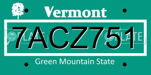 7ACZ751 Vermont License Plate