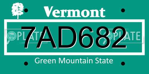 7AD682 Vermont License Plate