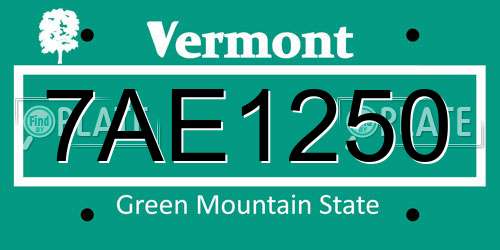 7AE1250 Vermont License Plate