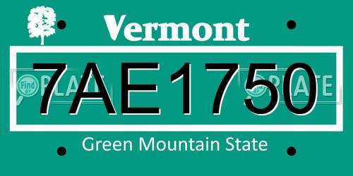 7AE1750 Vermont License Plate