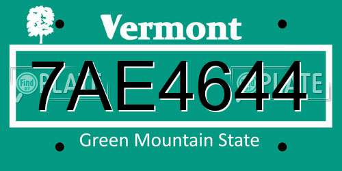 7AE4644 Vermont License Plate