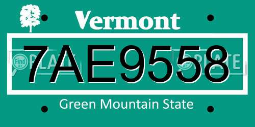 7AE9558 Vermont License Plate