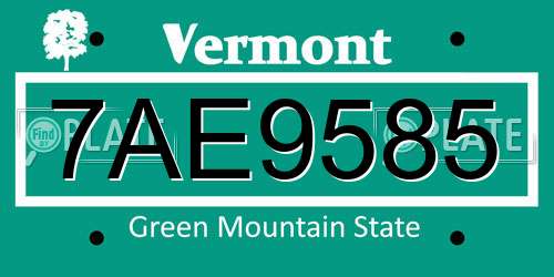7AE9585 Vermont License Plate