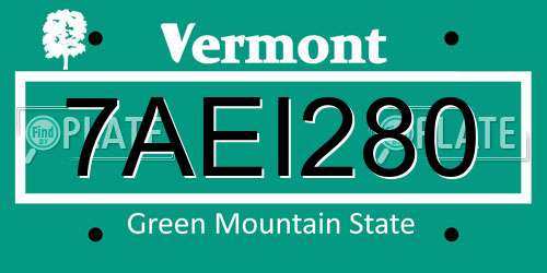 7AEI280 Vermont License Plate