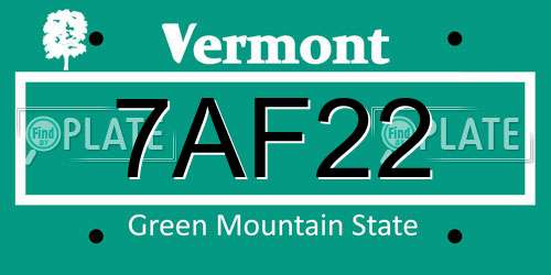 7AF22 Vermont License Plate