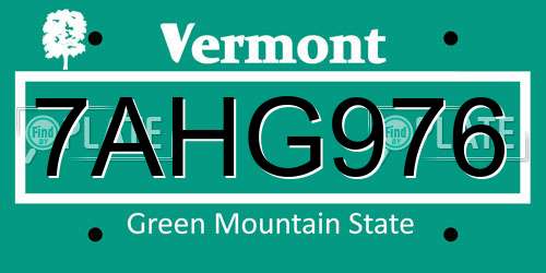 7AHG976 Vermont License Plate