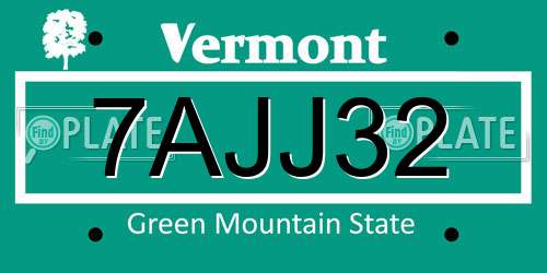 7AJJ32 Vermont License Plate