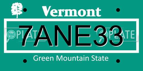 7ANE33 Vermont License Plate
