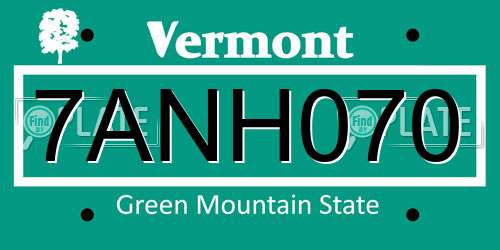 7ANH070 Vermont License Plate