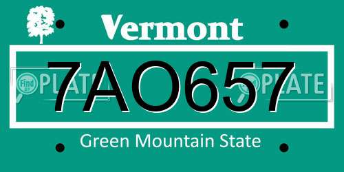 7AO657 Vermont License Plate