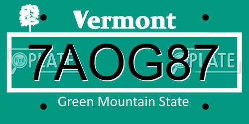 7AOG87 Vermont License Plate