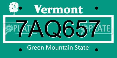 7AQ657 Vermont License Plate