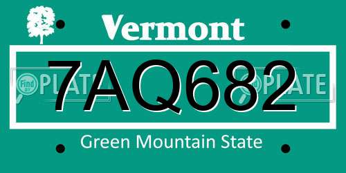 7AQ682 Vermont License Plate