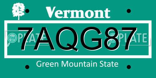 7AQG87 Vermont License Plate