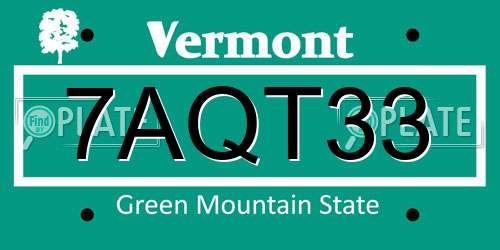 7AQT33 Vermont License Plate