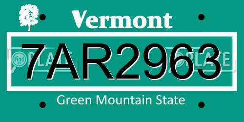 7AR2963 Vermont License Plate