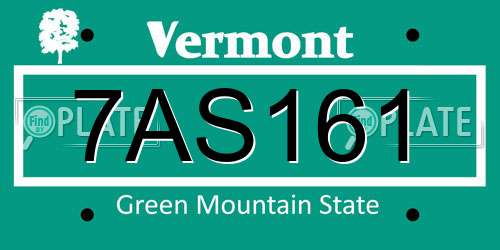 7AS161 Vermont License Plate