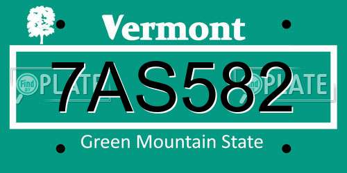 7AS582 Vermont License Plate
