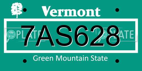 7AS628 Vermont License Plate