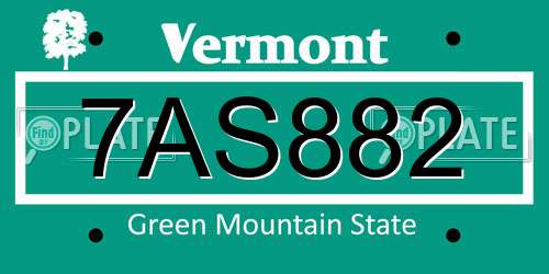 7AS882 Vermont License Plate