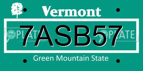 7ASB57 Vermont License Plate