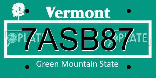 7ASB87 Vermont License Plate