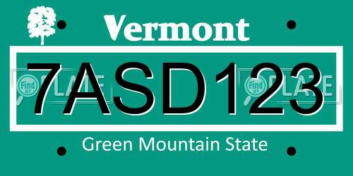 7ASD123 Vermont License Plate