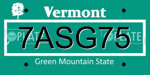 7ASG75 Vermont License Plate