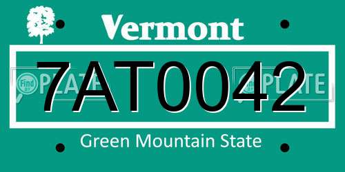 7AT0042 Vermont License Plate