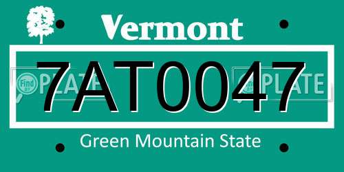 7AT0047 Vermont License Plate