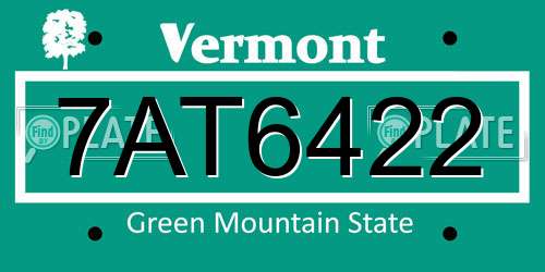 7AT6422 Vermont License Plate