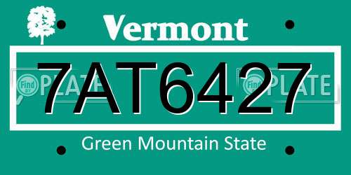 7AT6427 Vermont License Plate