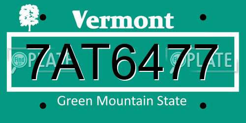 7AT6477 Vermont License Plate